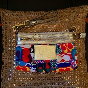 Coach Red and Blue Clutch with Geometric Design